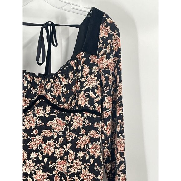 So Black Floral Velvet 90s Inspired Grunge Whimsigoth Long Sleeve Dress Sz M - Picture 2 of 6